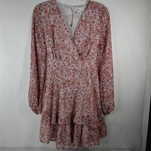 Japna Dress Women's Medium Long Sleeves V-Neck Pink Feminine Layered Boho